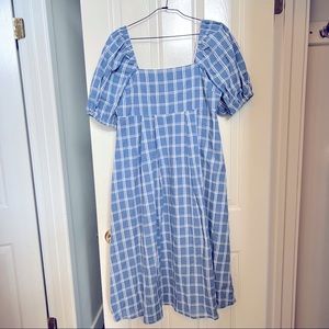 Light denim square neck puff sleeve dress